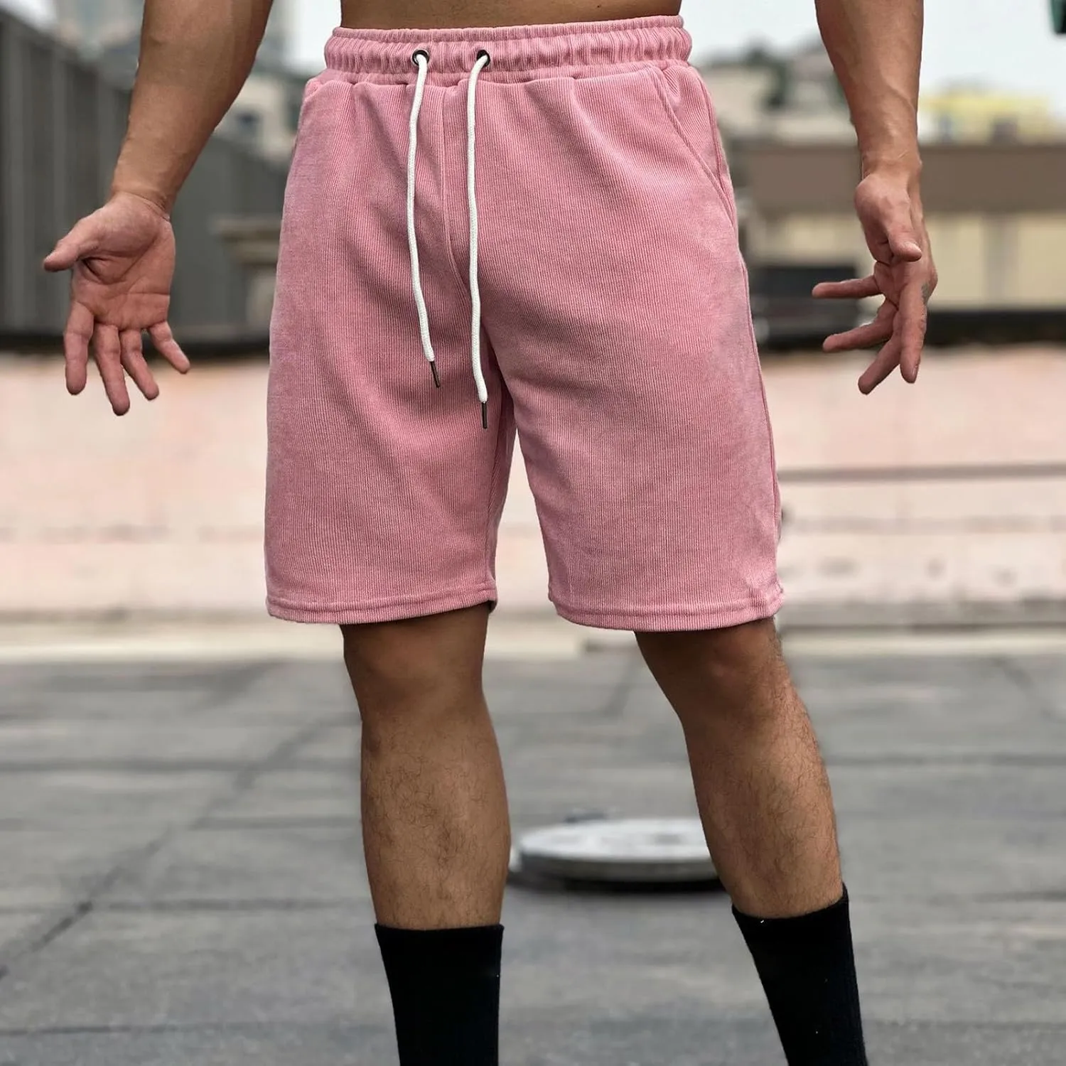 Lightweight Summer Sweat Shorts for Men Casual Stretchy Waist Drawstring Short Joggers Slim Fit Gym Workout Short with Pocket