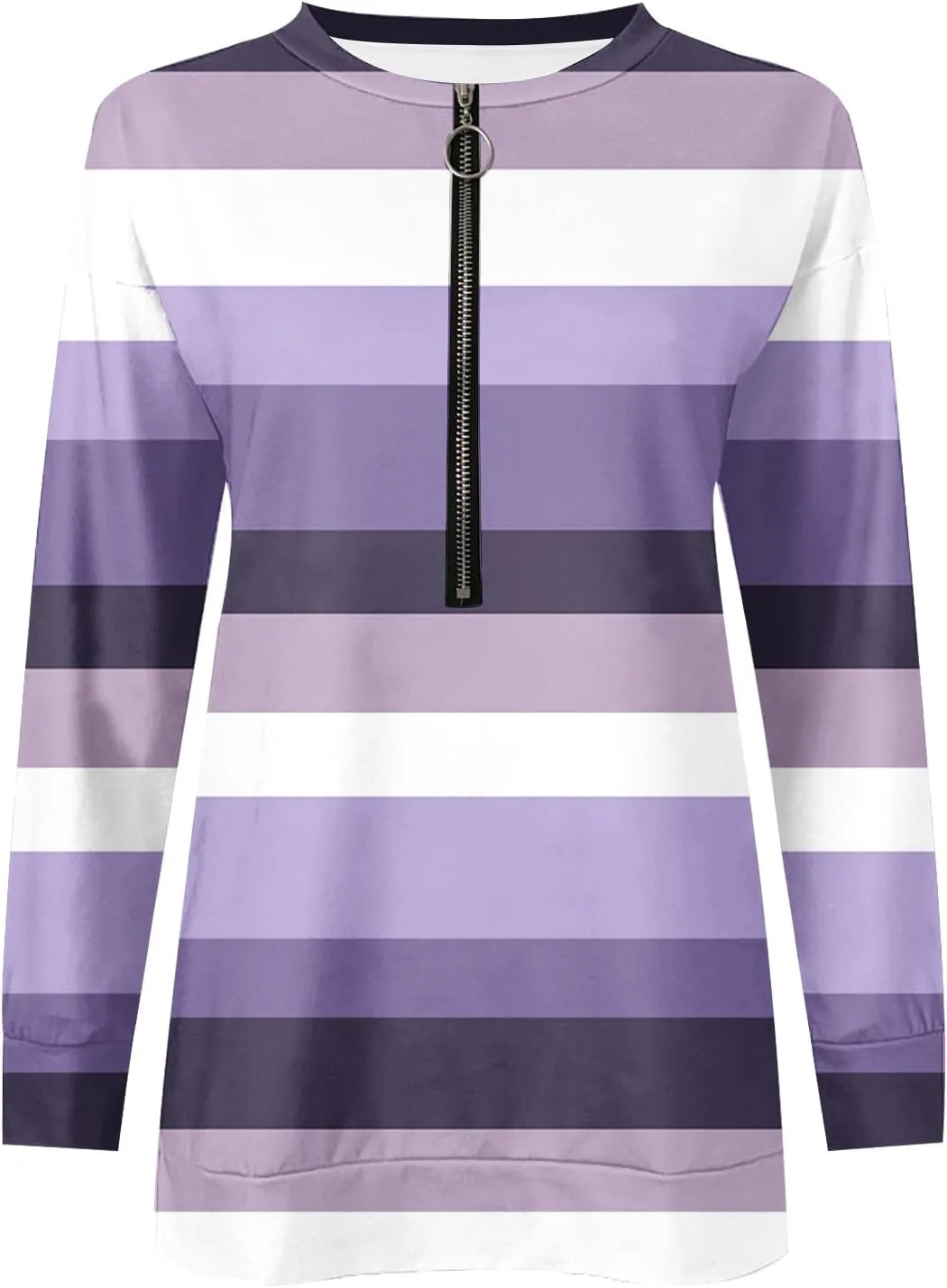 Lightweight Zip Up Hoodie For Women Trendy 2023 Fall Striped Print Tunic Tops Quarter Zip Casual Pullover Sweatshirt