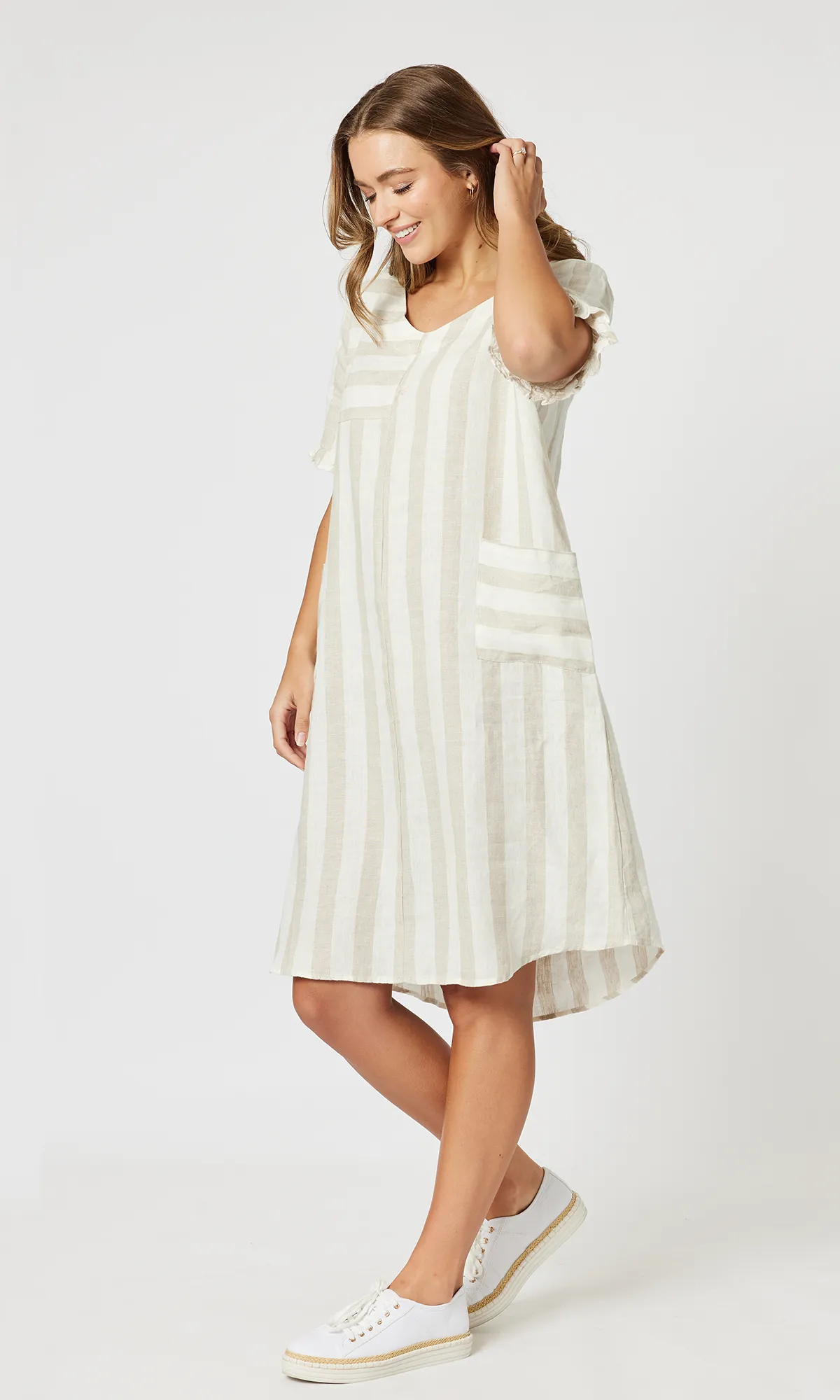 Linen Dress Butcher Stripe