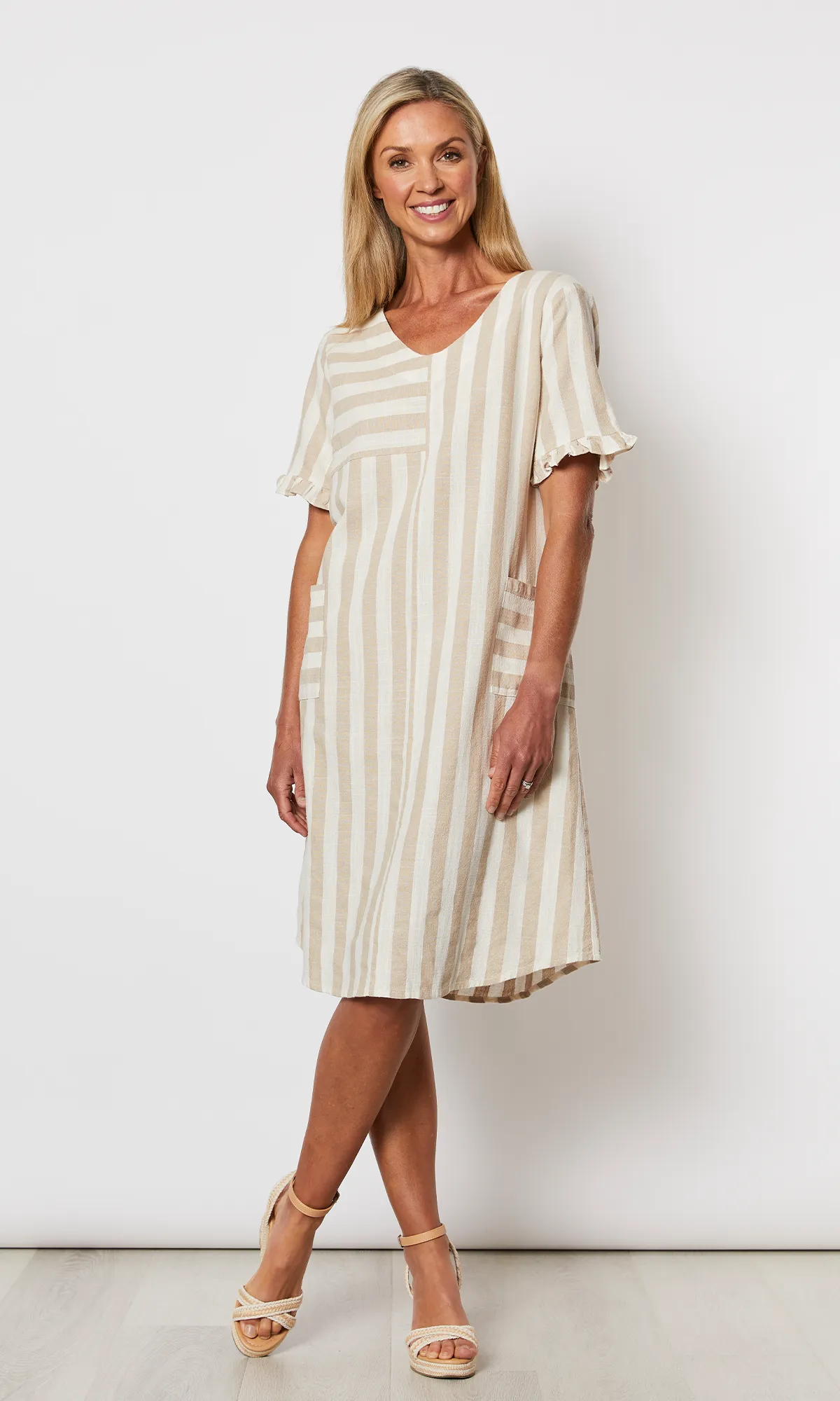 Linen Dress Butcher Stripe