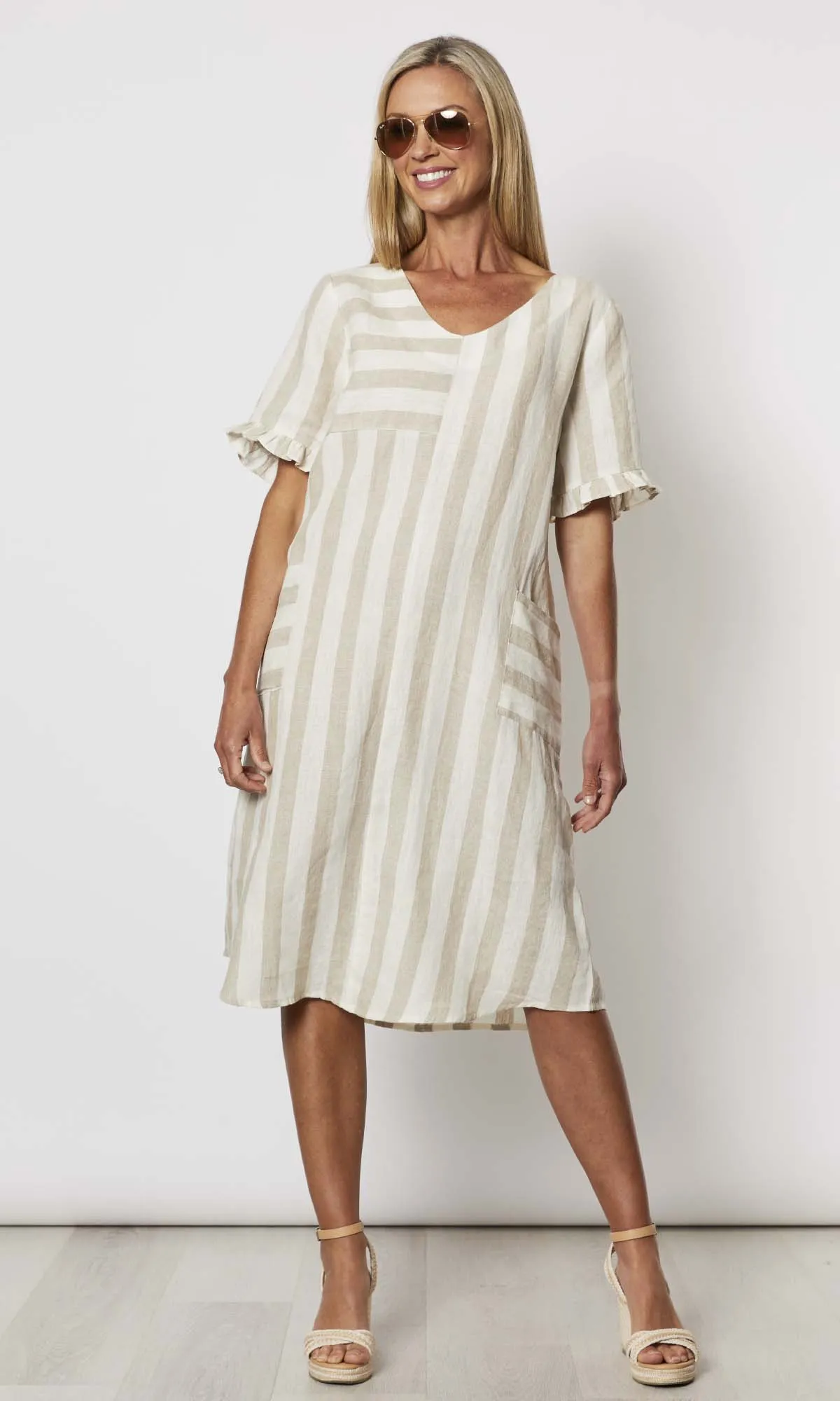 Linen Dress Butcher Stripe