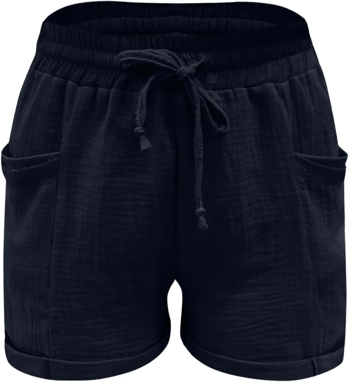 Linen Shorts for Women Beach Trousers Summer Vacation Drawstring Elastic Waist Straight Leg Bottom with Pockets