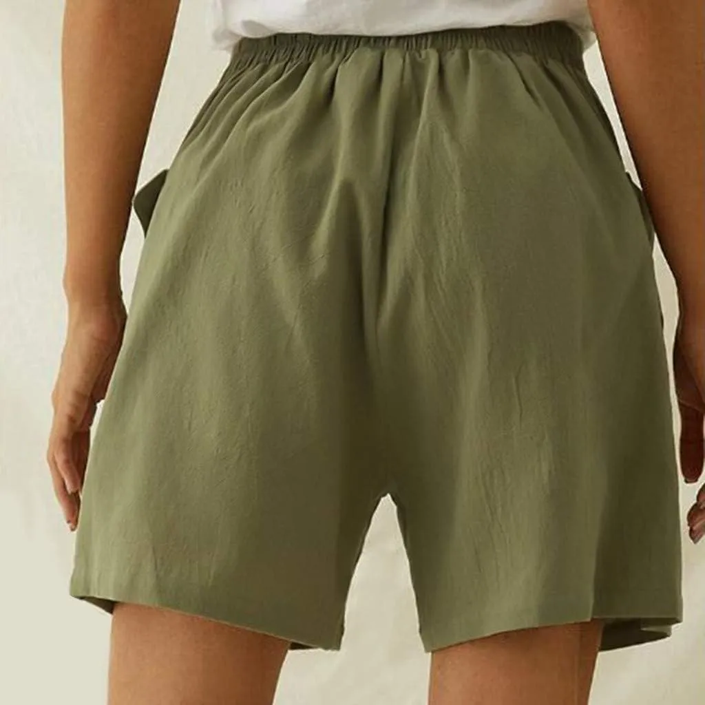 Linen Shorts for Women Casual Wide Leg Short Pants Summer Drawstring Beach Trouser High Waisted Lounge Pant