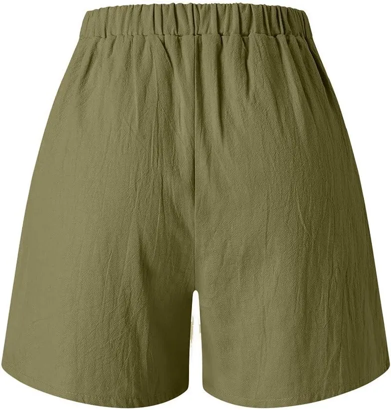 Linen Shorts for Women Casual Wide Leg Short Pants Summer Drawstring Beach Trouser High Waisted Lounge Pant