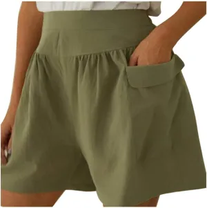Linen Shorts for Women Casual Wide Leg Short Pants Summer Drawstring Beach Trouser High Waisted Lounge Pant