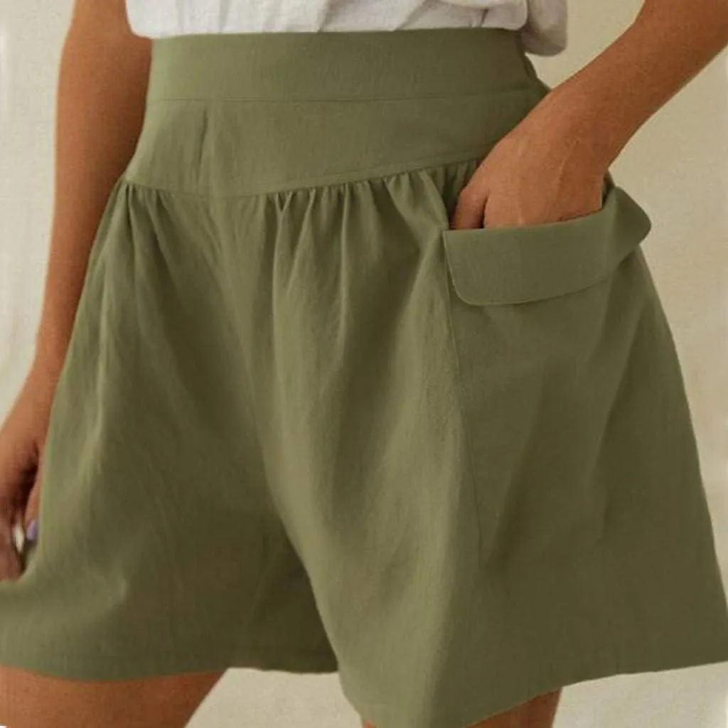 Linen Shorts for Women Casual Wide Leg Short Pants Summer Drawstring Beach Trouser High Waisted Lounge Pant
