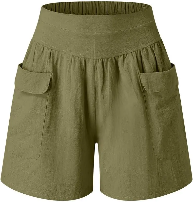 Linen Shorts for Women Casual Wide Leg Short Pants Summer Drawstring Beach Trouser High Waisted Lounge Pant