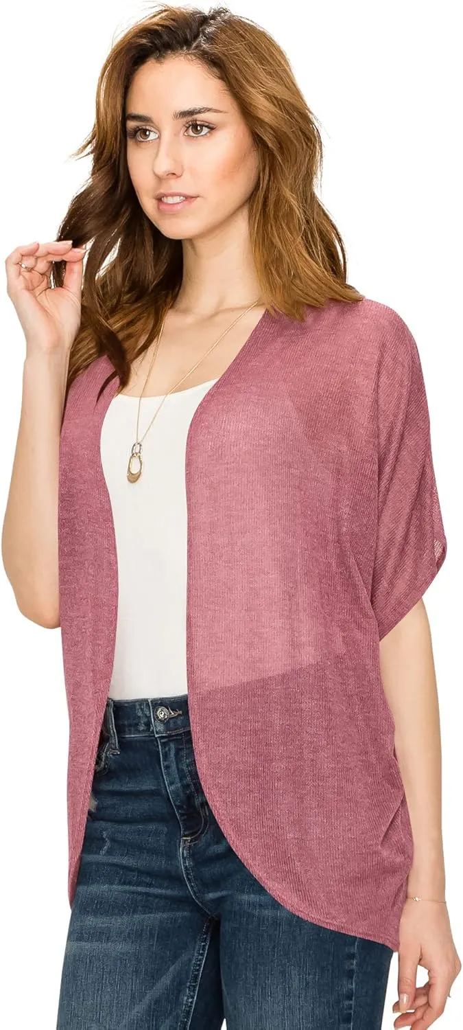 Lock and Love Kimono Style Women's Short Sleeve Open-Front Batwing Cardigan Loose fit