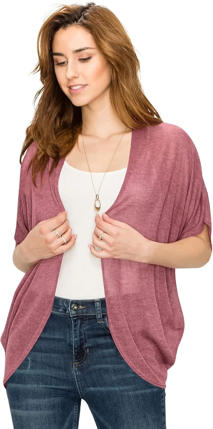 Lock and Love Kimono Style Women's Short Sleeve Open-Front Batwing Cardigan Loose fit