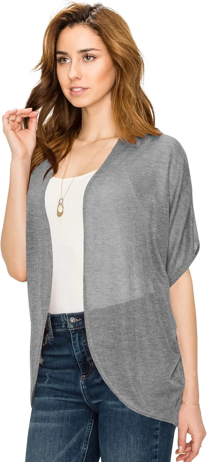 Lock and Love Kimono Style Women's Short Sleeve Open-Front Batwing Cardigan Loose fit