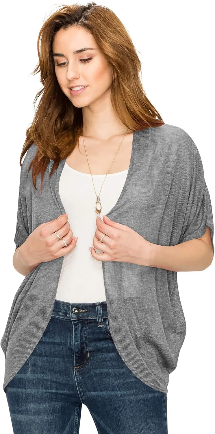Lock and Love Kimono Style Women's Short Sleeve Open-Front Batwing Cardigan Loose fit