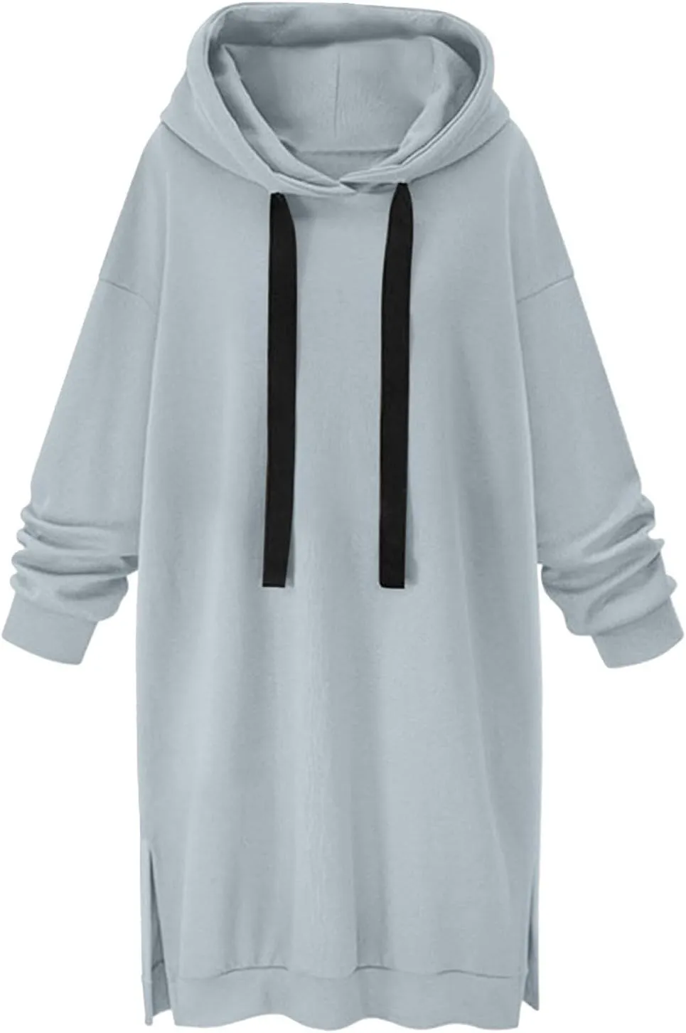 Long Hoodies for Women Oversize Longline Pullover Sweatshirt Split Hem Drawstring Hoodie Dress with Kangaroo Pocket