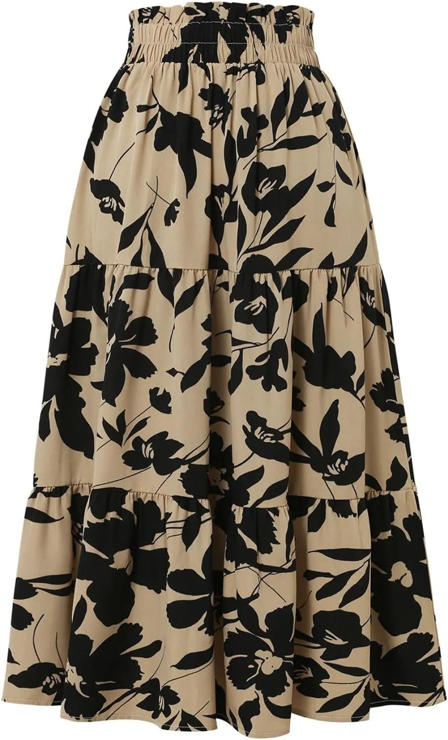 Long Skirts for Women Trendy Flowy Floral Midi Skirt Summer Elastic High Waisted Ruffle Tiered Renaissance Skirt