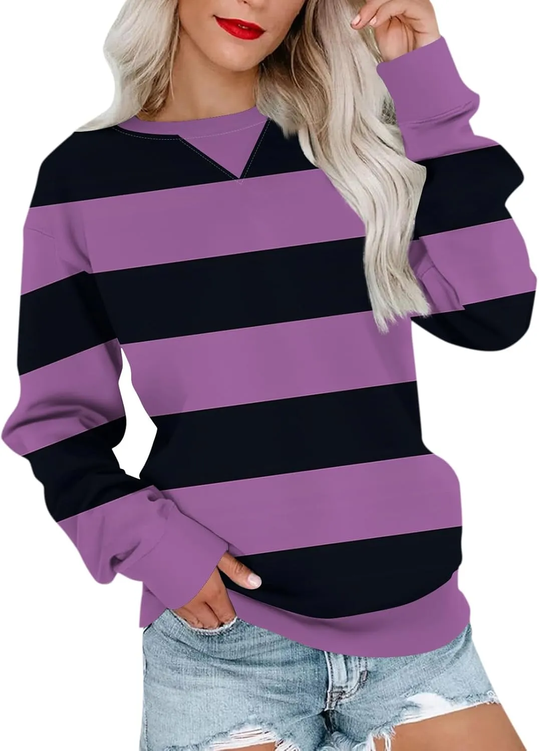 Long Sleeve Shirts For Women Trendy Fall Fashion Tops Round Neck Drop Shoulder Womens Casual Sweatshirt Pullover Tops