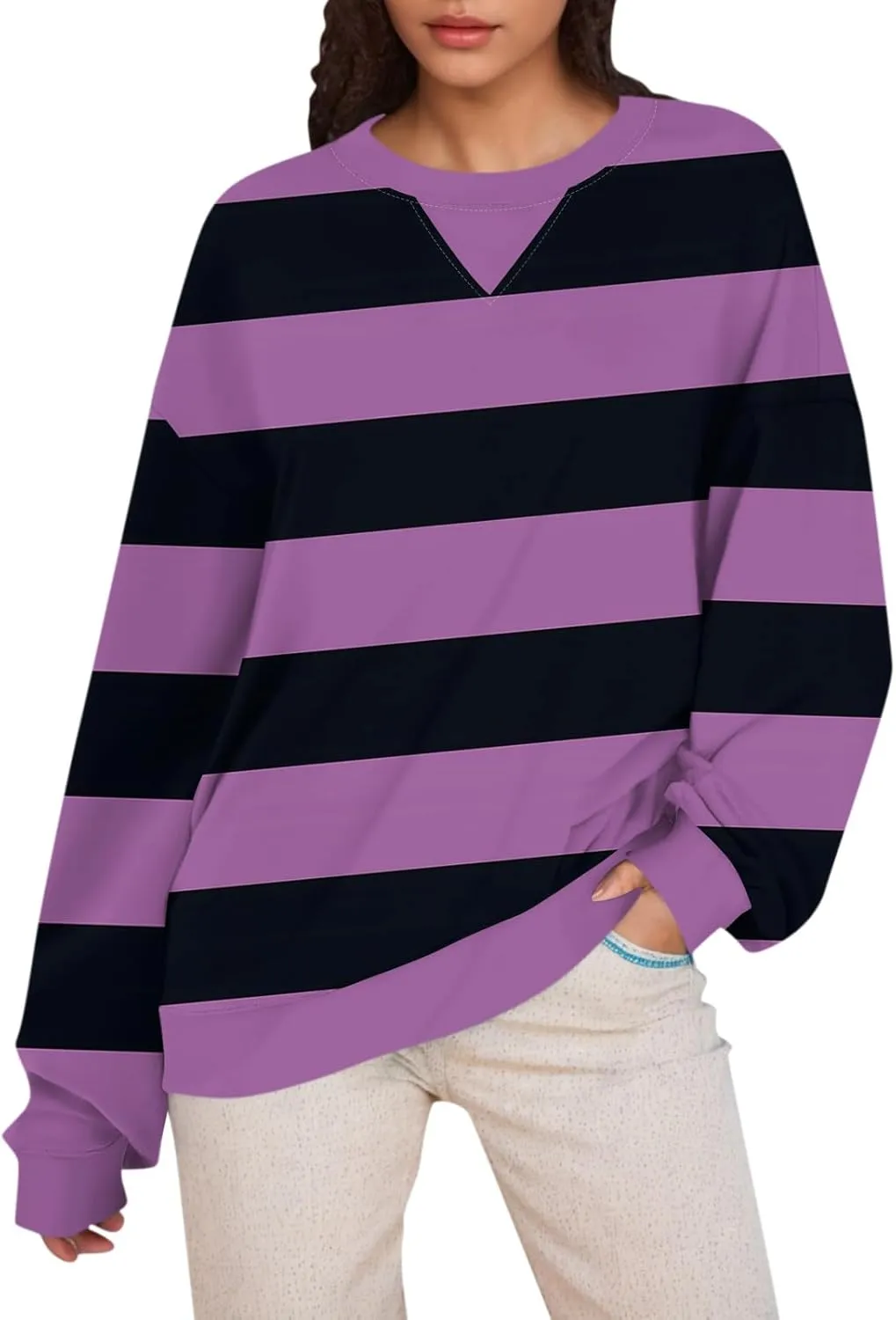 Long Sleeve Shirts For Women Trendy Fall Fashion Tops Round Neck Drop Shoulder Womens Casual Sweatshirt Pullover Tops