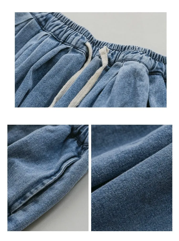 Loose Elastic Drawstring Denim Pants