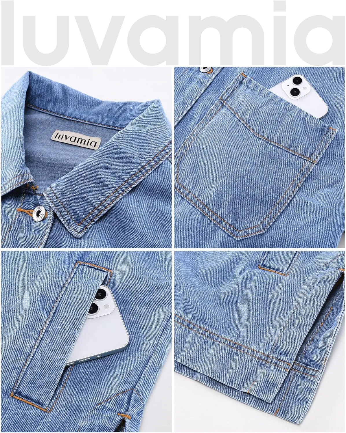 luvamia Denim Jacket for Women Trendy Oversized Button Down Jean Jacket Long Sleeve Slit Hem Shacket Jackets with Pocket