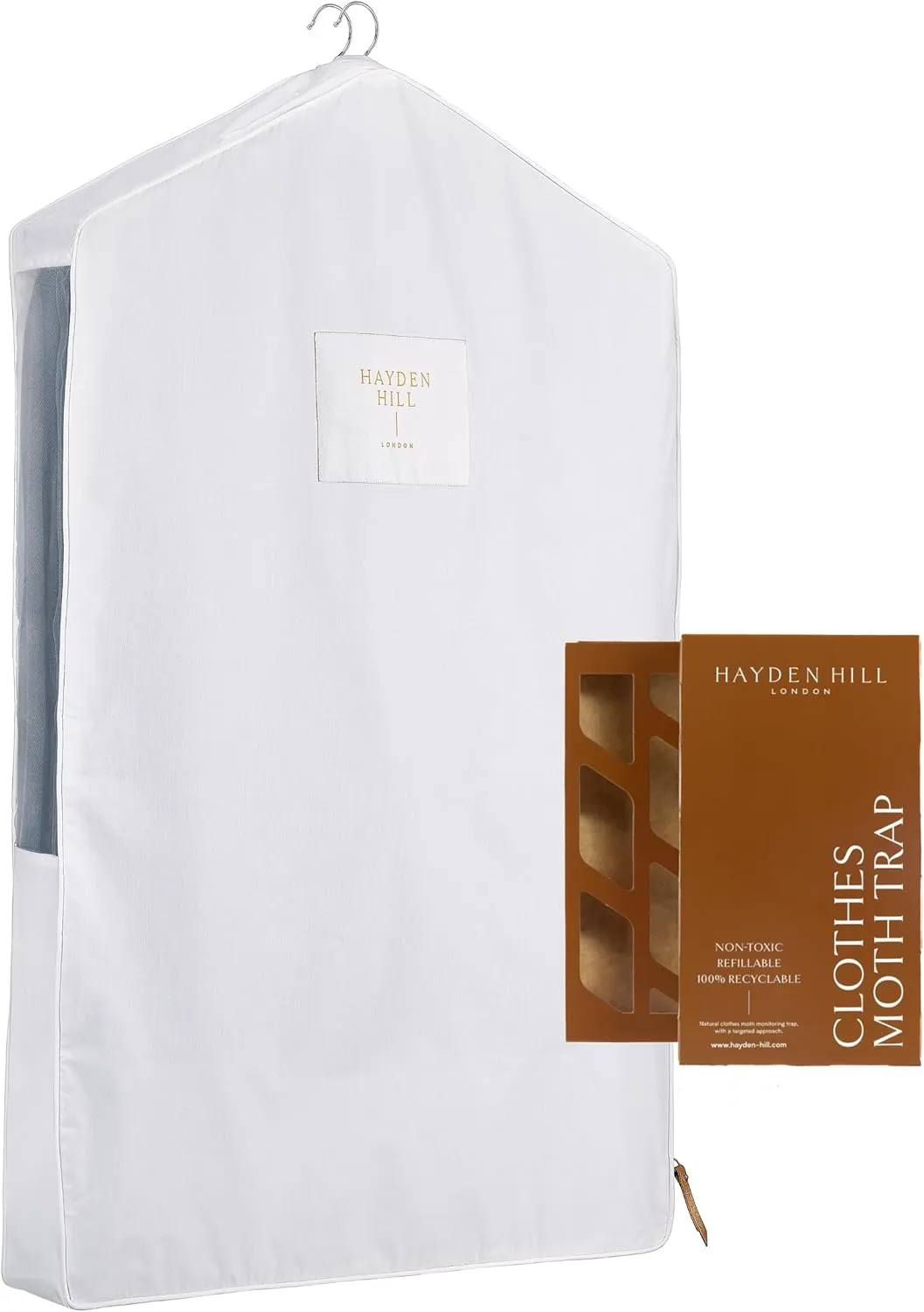Luxury Organic Cotton Short Hanging Garment Bag & Moth Monitoring Trap