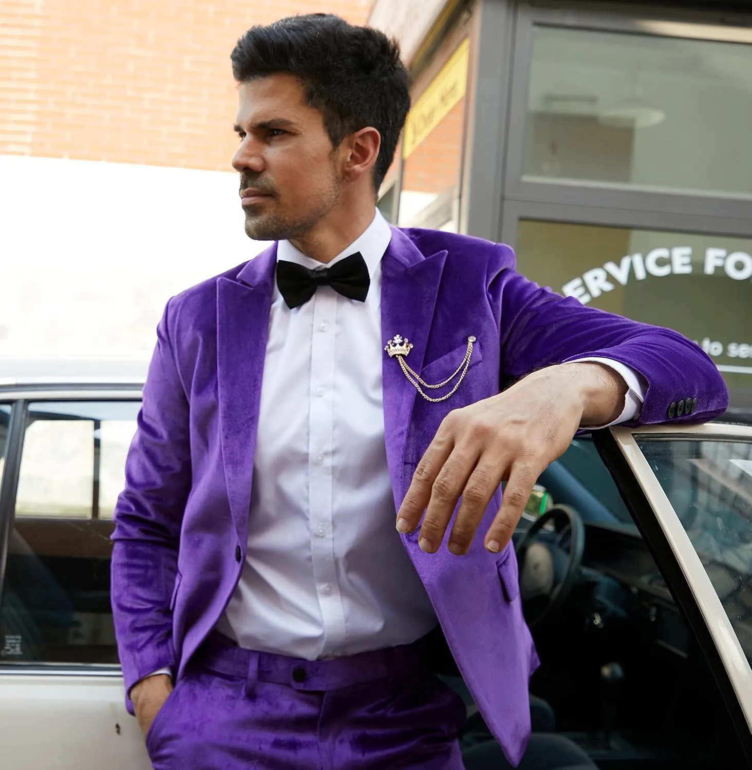 MAGE MALE Men's 2 Piece Velvet Suit One Button Tuxedo Slim Fit Luxurious Blazer Party Dinner Jacket & Pants