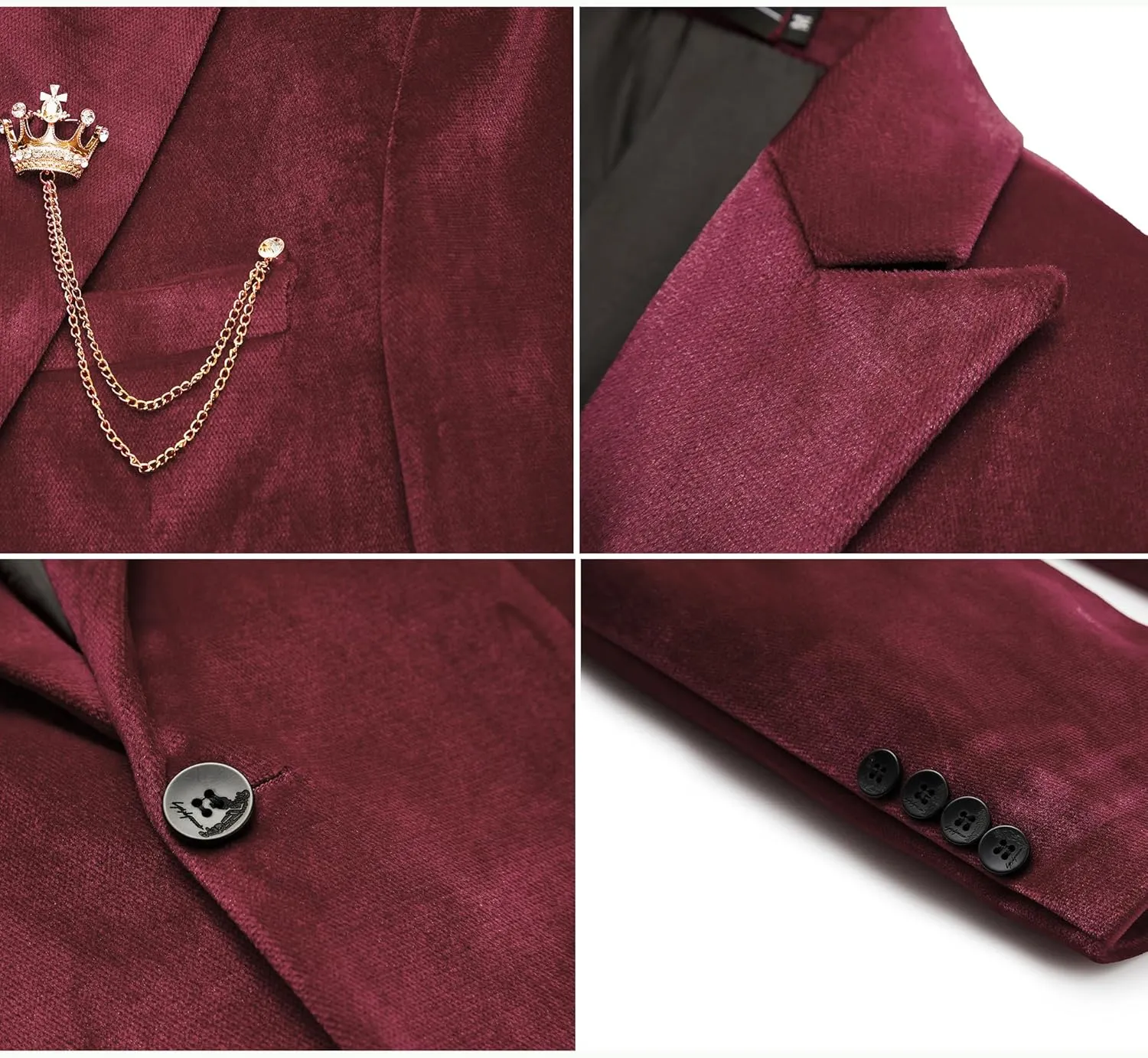 MAGE MALE Men's 2 Piece Velvet Suit One Button Tuxedo Slim Fit Luxurious Blazer Party Dinner Jacket & Pants
