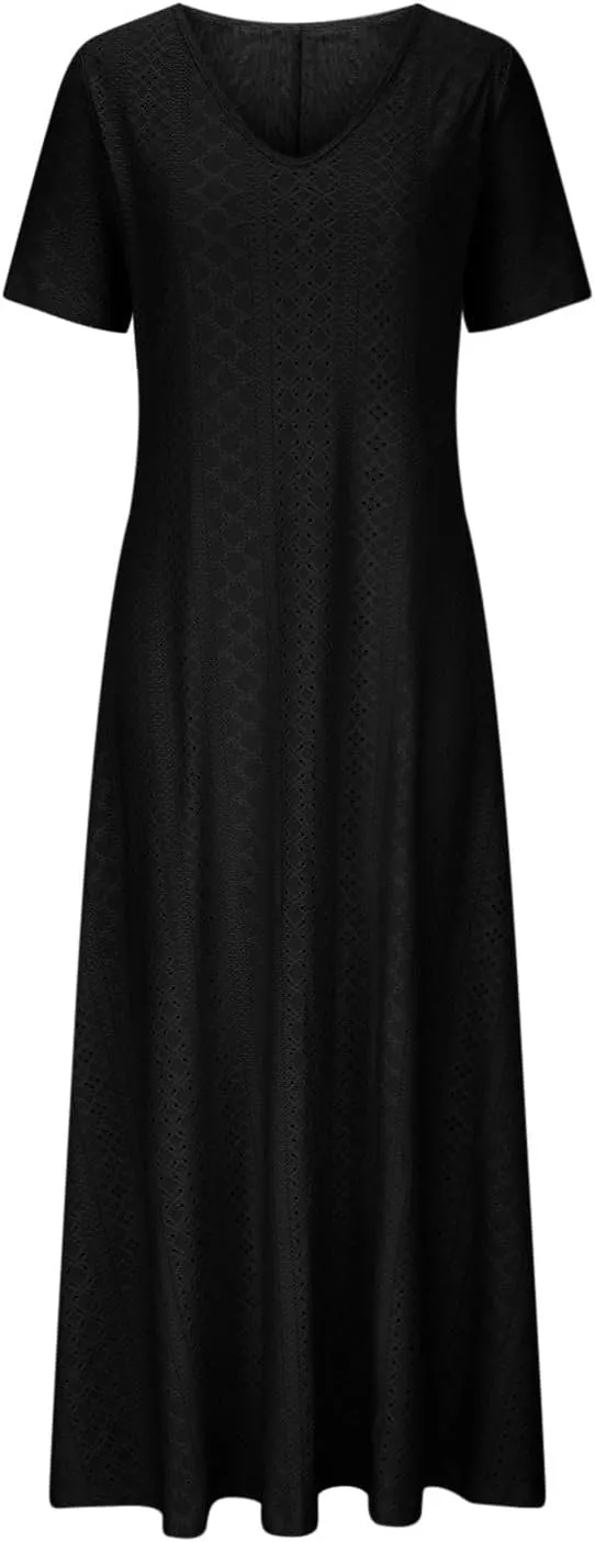 Maxi Long Dresses for Women 2025 Trendy Sleeveless Eyelet Cami Dress Casual Summer Beach Swing Vacation Sundress