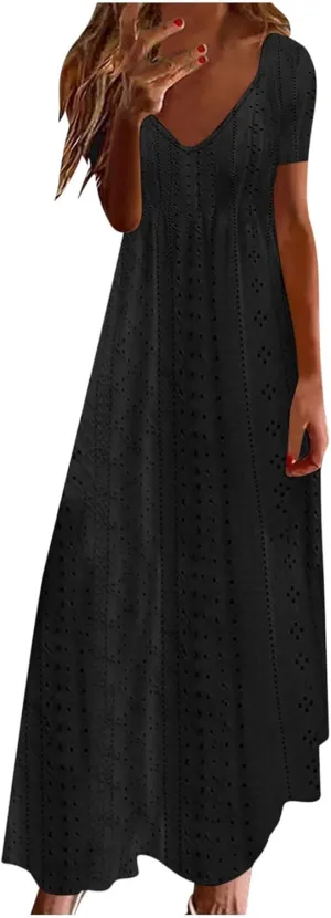 Maxi Long Dresses for Women 2025 Trendy Sleeveless Eyelet Cami Dress Casual Summer Beach Swing Vacation Sundress