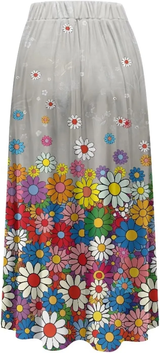 Maxi Skirt for Women Long Elegant High Waisted Cocktail Party Wedding Skirts Flared A-Line Skirts with Pockets