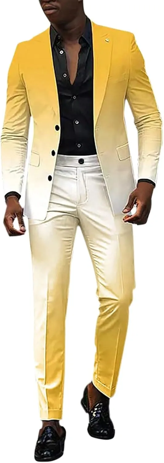 Mens 2 Piece Floral Print Suit Fashion Business Party Button Down Jacket Slim Fit Blazer Pants Wedding Dance Outfits