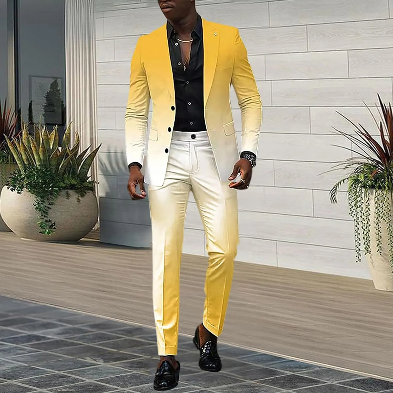 Mens 2 Piece Floral Print Suit Fashion Business Party Button Down Jacket Slim Fit Blazer Pants Wedding Dance Outfits