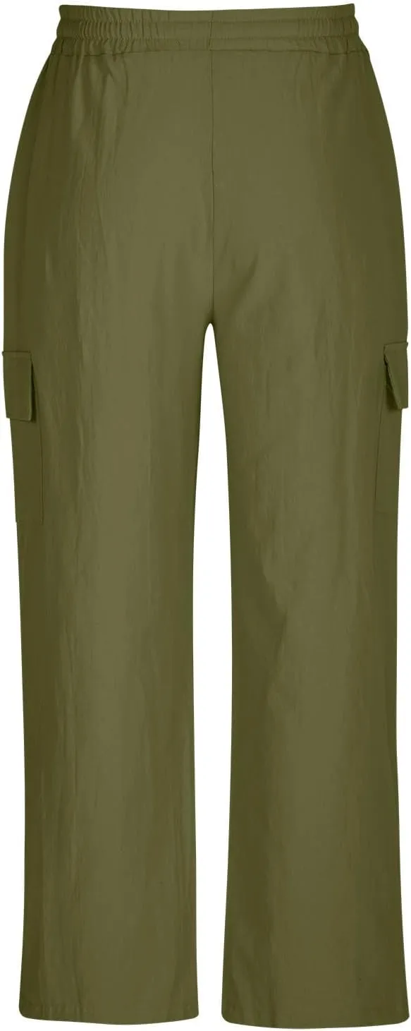 Mens Cotton Linen Pants Elastic Waist Loose Fit Lounge Beach Cargo Pants Casual Lightweight Trouser with Pockets