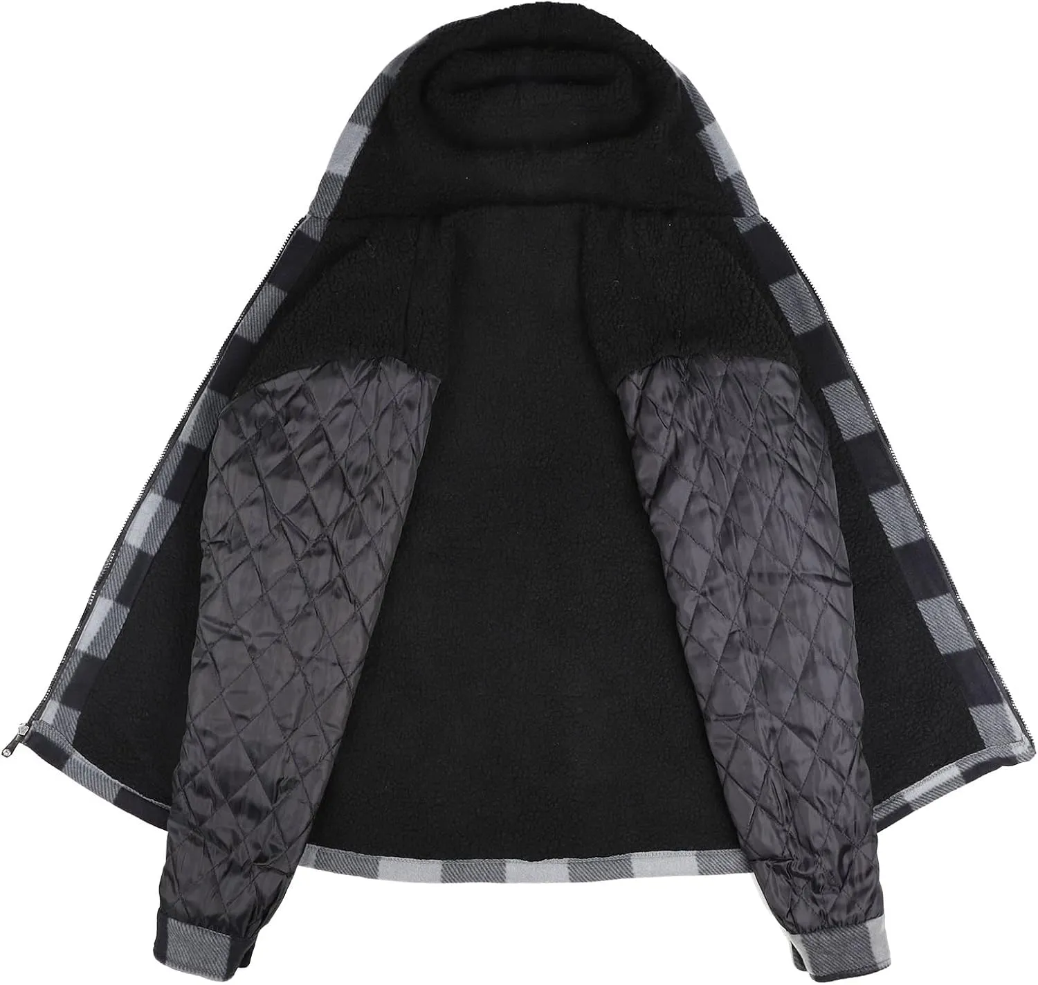 Mens Flannel Jackets Sherpa Lined Fleece Zip Up Winter Warm Workout Plaid Sweatshirt with Hood