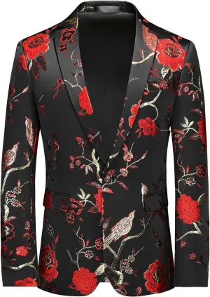 Mens Floral Suit Jacket Jacquard Paisley Luxury One Button Slim Fitted Business Wedding Tuxedo Suit Blazer Jacket