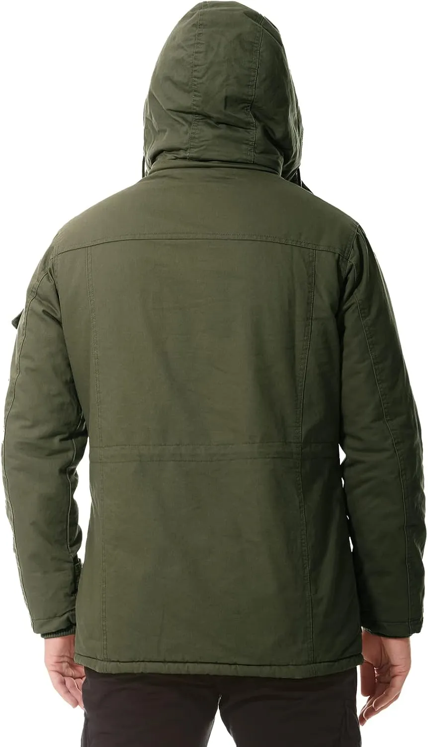 Mens Jacket Winter Casual Fleece Lined Cotton Thick Military Tactical Hooded Work Coats with Cargo Pockets