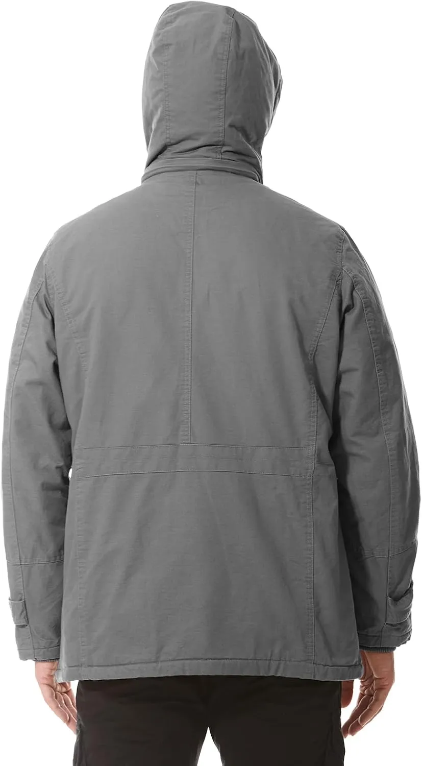 Mens Jacket Winter Casual Fleece Lined Cotton Thick Military Tactical Hooded Work Coats with Cargo Pockets