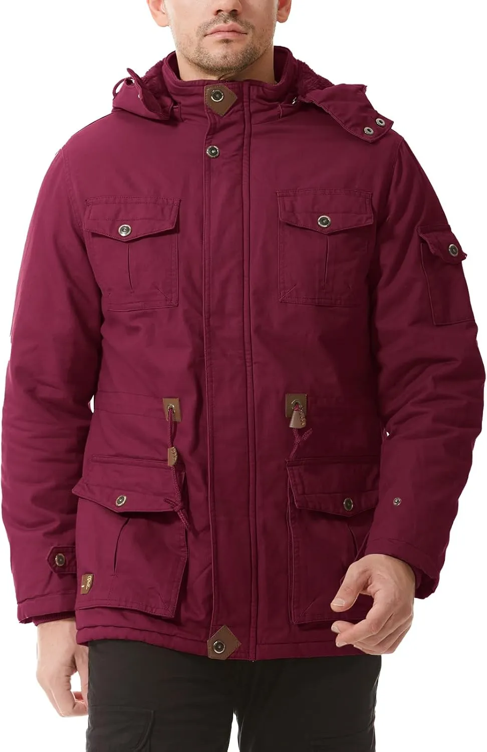 Mens Jacket Winter Casual Fleece Lined Cotton Thick Military Tactical Hooded Work Coats with Cargo Pockets