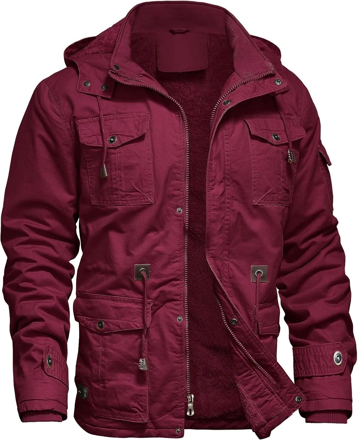 Mens Jacket Winter Casual Fleece Lined Cotton Thick Military Tactical Hooded Work Coats with Cargo Pockets