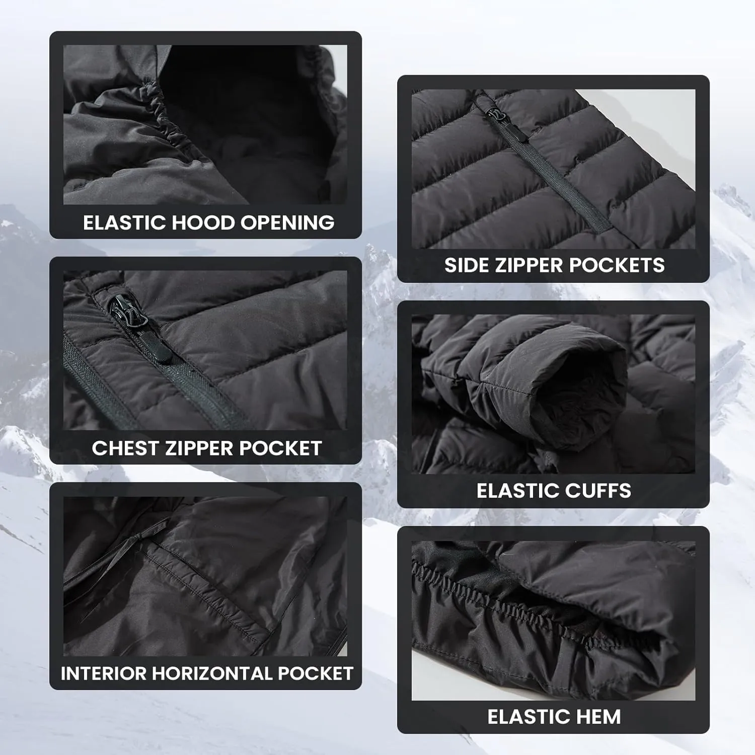 Men's Lightweight Packable Down Jacket Water-Resistant Winter Puffer Jackets with Hood