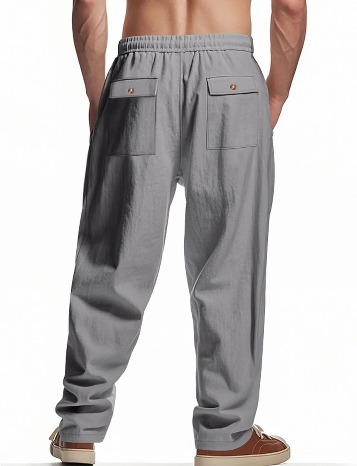 Men's Linen Pants 2 Pack Casual Pant Multipack Summer Outdoor Vacation Beach Trousers Open Bottom Slacks with Pockets