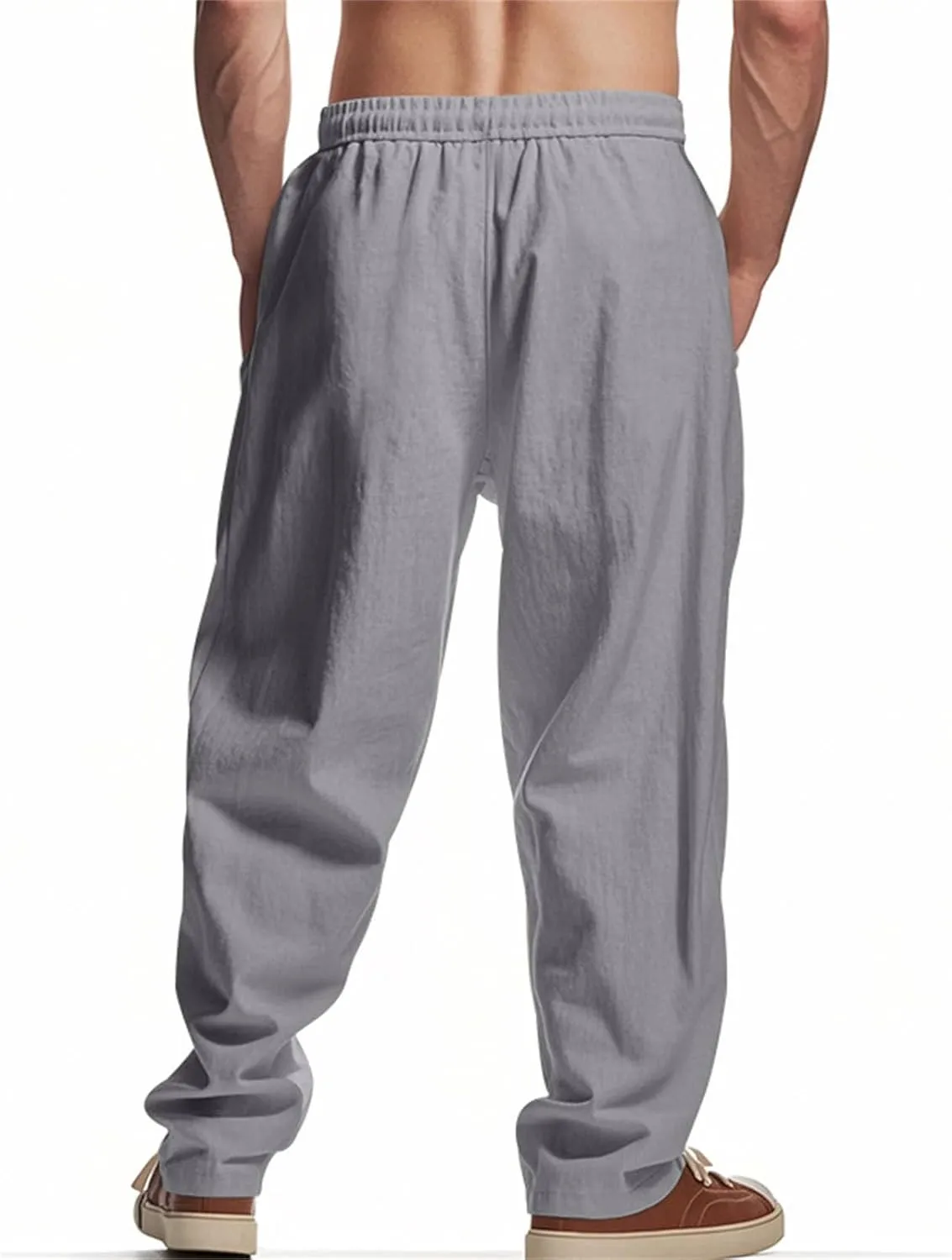 Men's Linen Pants Palm Tree Graphic Pant Summer Outdoor Vacation Beach Plus Size Trousers Casual Open Bottom Slacks