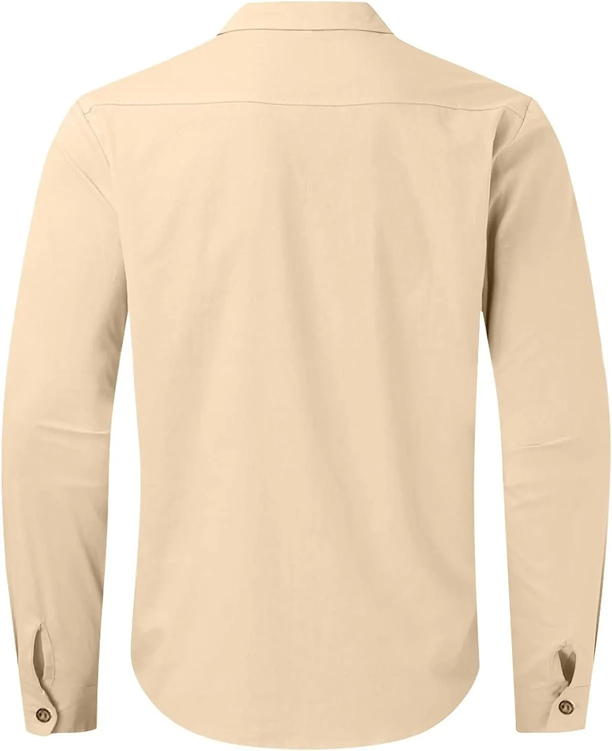Mens Long Sleeve Linen Shirt Button up Loose fit Vintage Shirts Banded Collar high Elastic Tops Henley Shirt