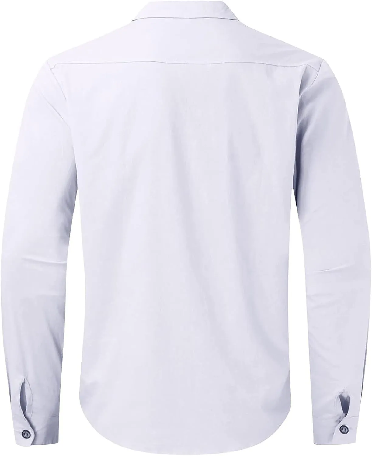 Mens Long Sleeve Linen Shirt Button up Loose fit Vintage Shirts Banded Collar high Elastic Tops Henley Shirt