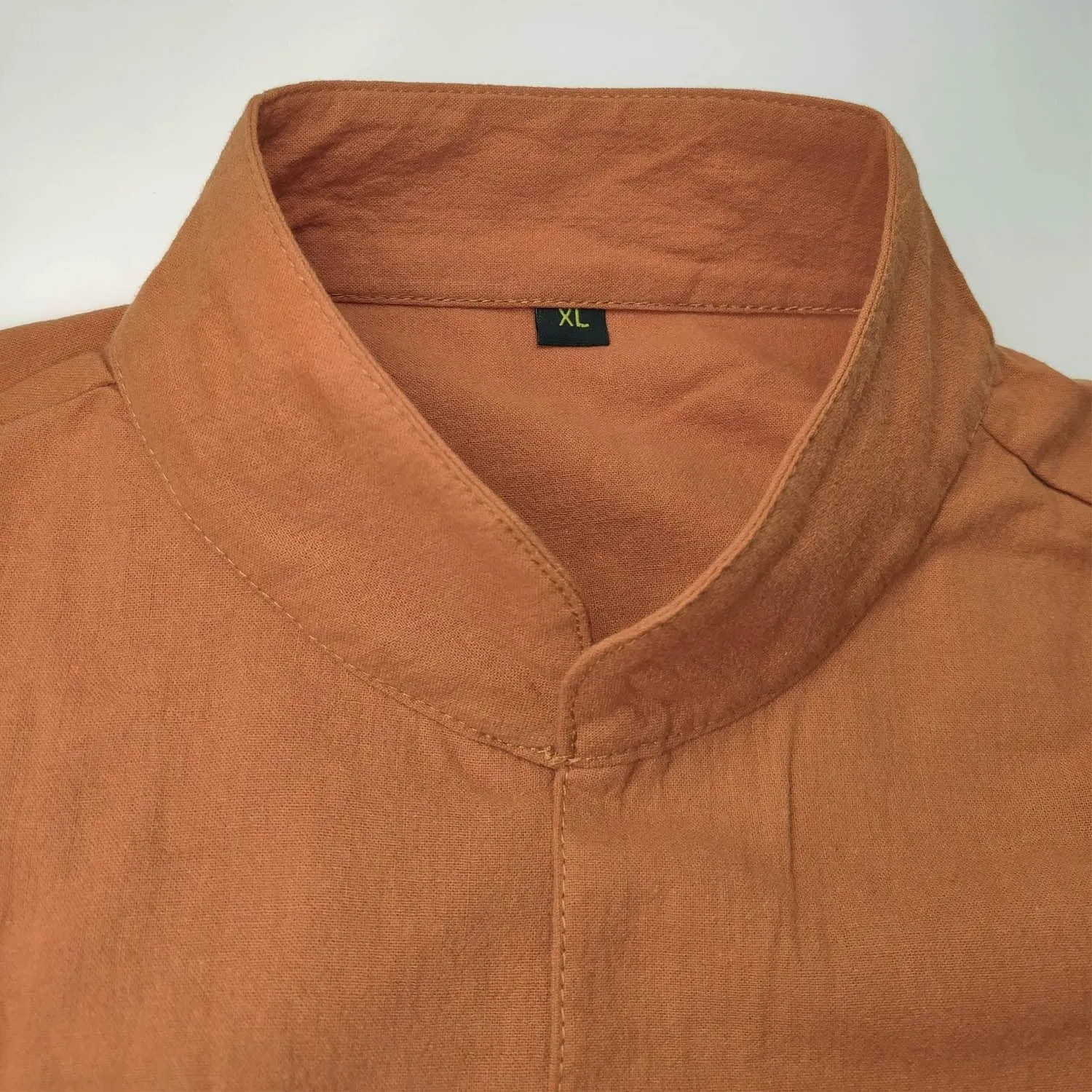 Mens Long Sleeve Linen Shirt Button up Loose fit Vintage Shirts Banded Collar high Elastic Tops Henley Shirt