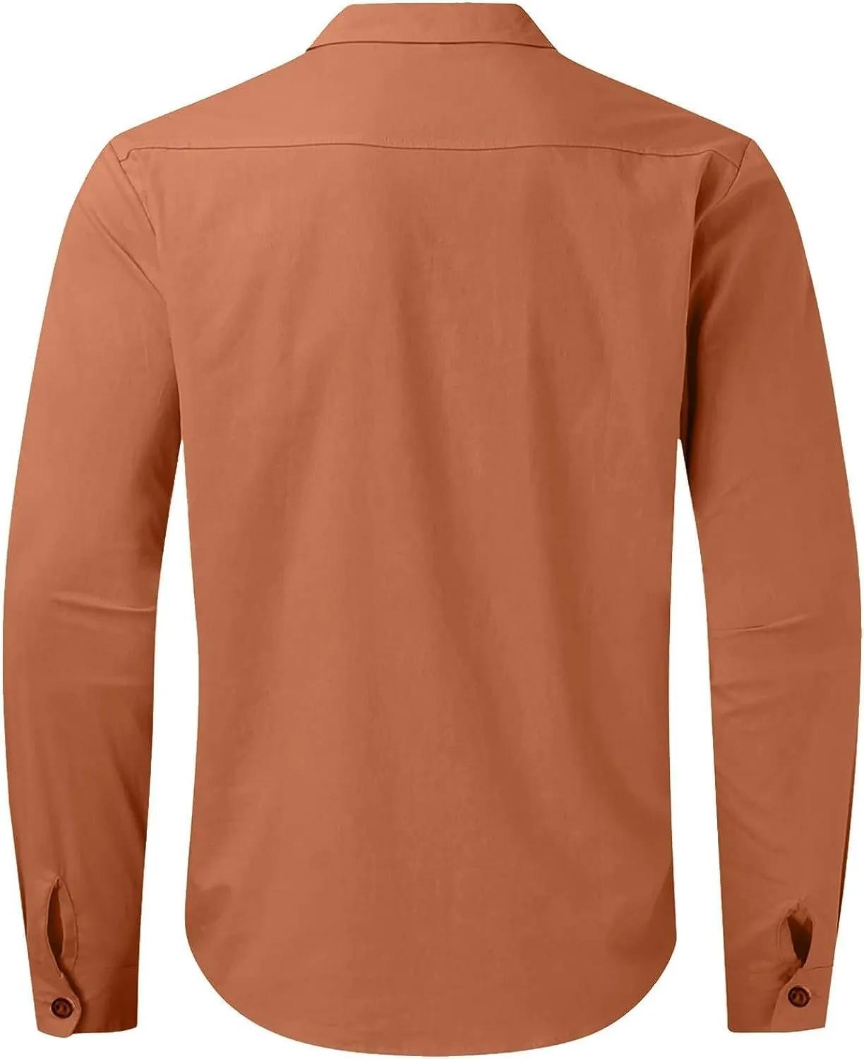 Mens Long Sleeve Linen Shirt Button up Loose fit Vintage Shirts Banded Collar high Elastic Tops Henley Shirt