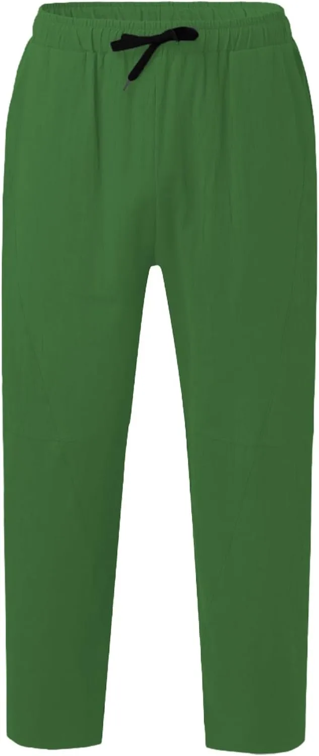 Mens Plus Size Linen Beach Pants Casual Solid Tapered Pant Summer Vacation Trousers Lightweight Drawstring Slacks