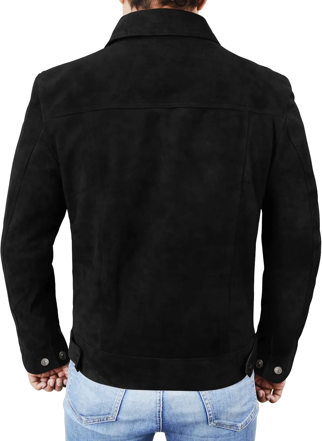 Men's Suede Leather Jacket - Western Style Cowboy Trucker Leather Jackets for Adult Outerwear
