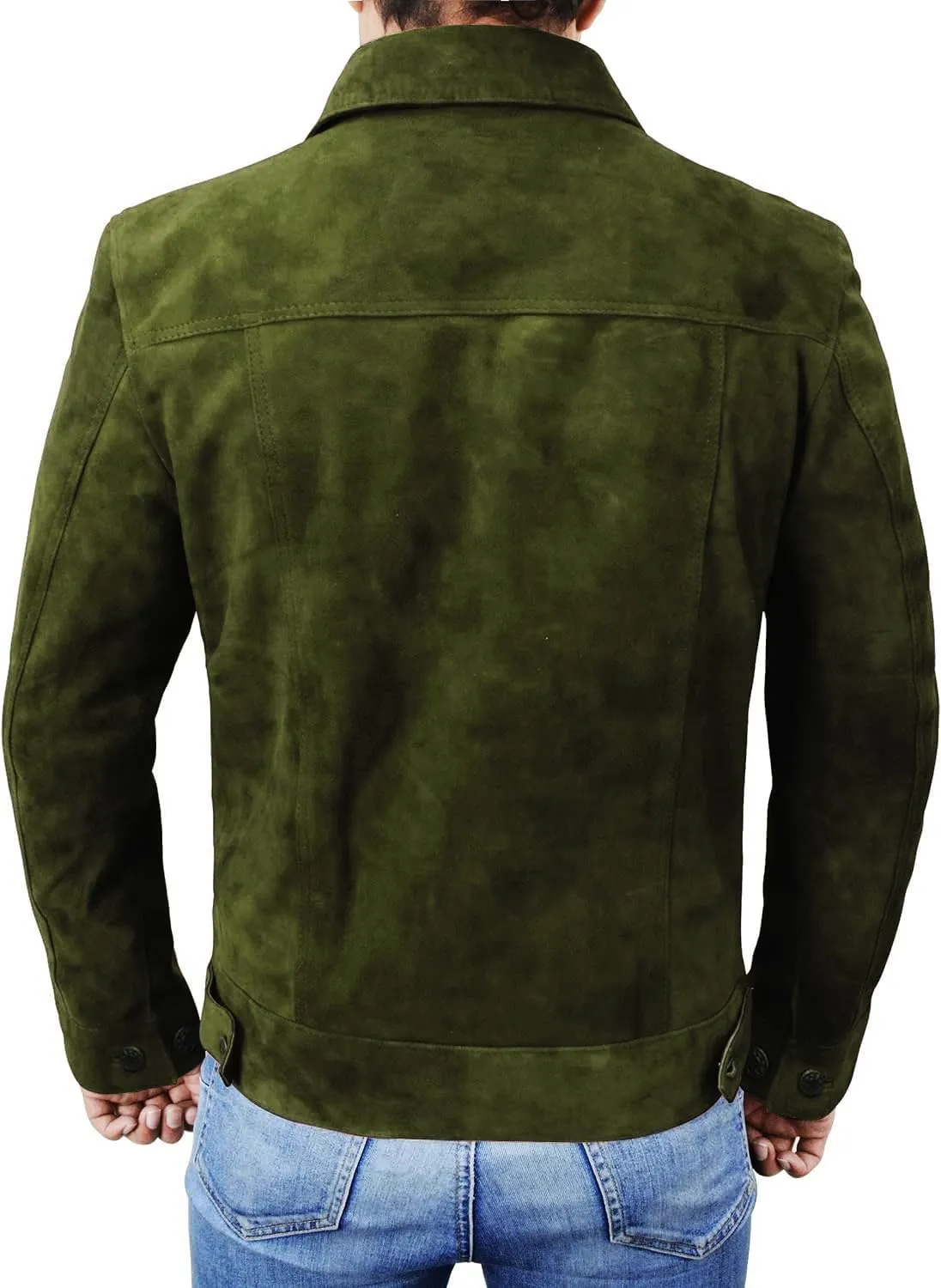Men's Suede Leather Jacket - Western Style Cowboy Trucker Leather Jackets for Adult Outerwear
