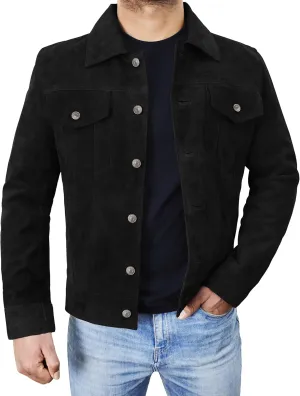 Men's Suede Leather Jacket - Western Style Cowboy Trucker Leather Jackets for Adult Outerwear