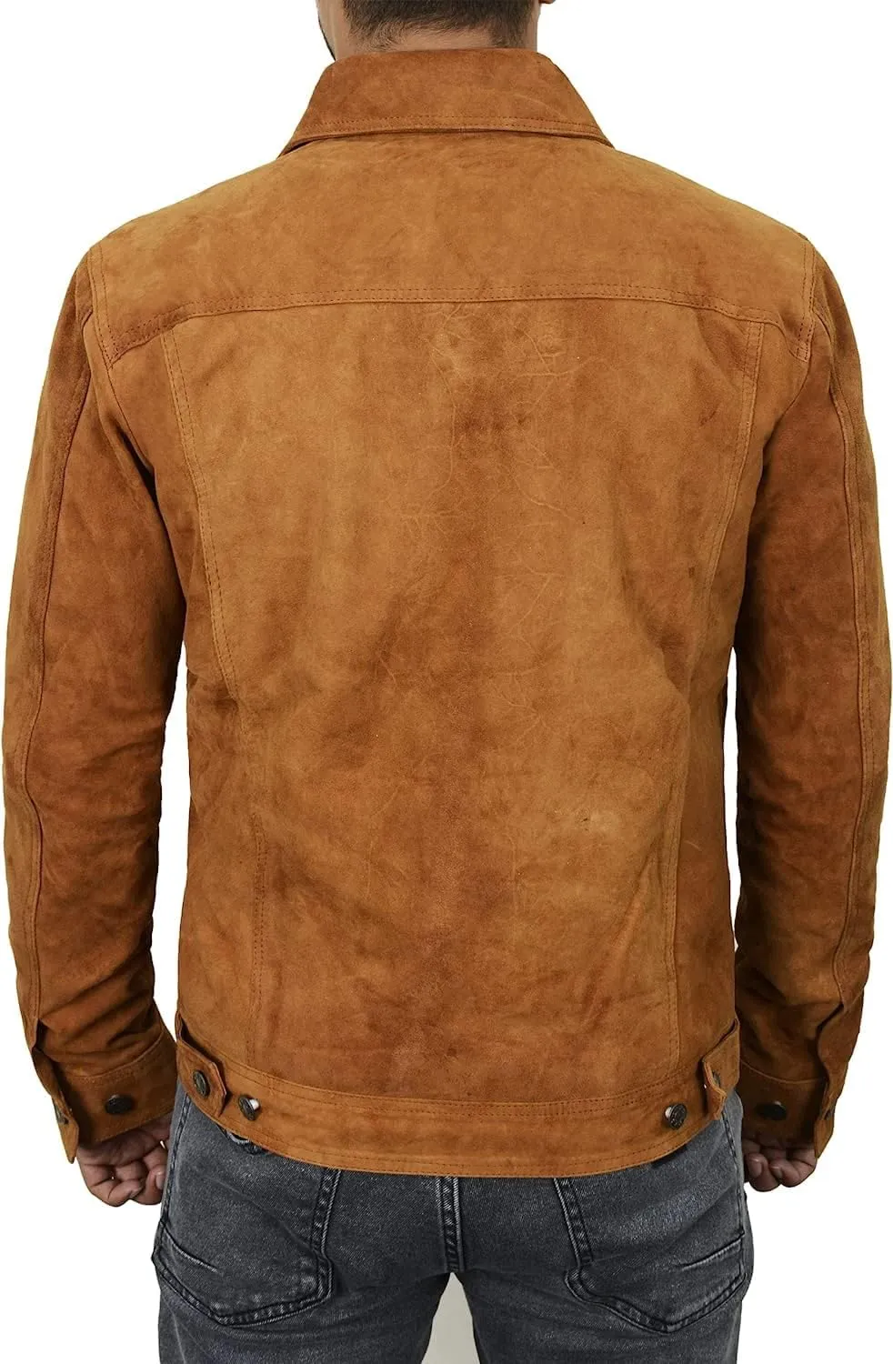 Men's Suede Leather Jacket - Western Style Cowboy Trucker Leather Jackets for Adult Outerwear
