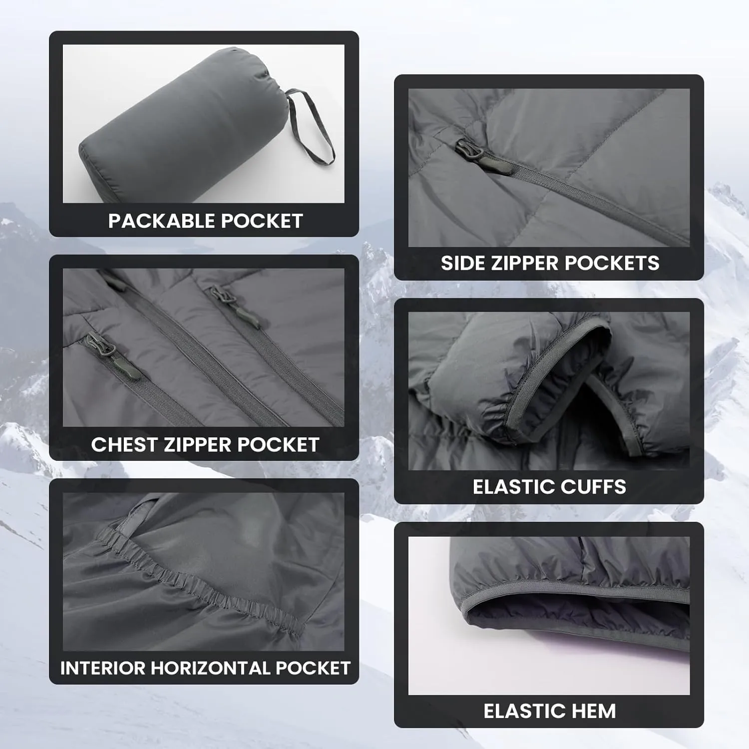 Men's Ultra Lightweiht Packable Down Jacket Hood Water-Resistant Full Zip Pockets Puffer Jackets