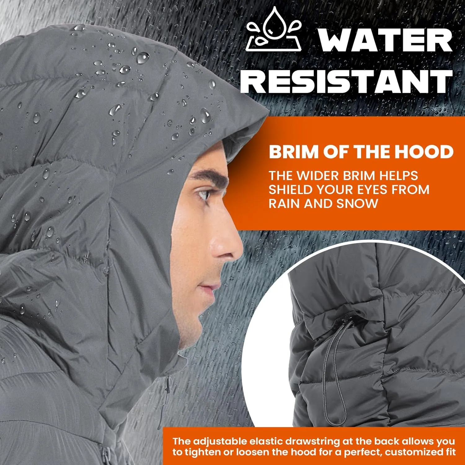 Men's Ultra Lightweiht Packable Down Jacket Hood Water-Resistant Full Zip Pockets Puffer Jackets
